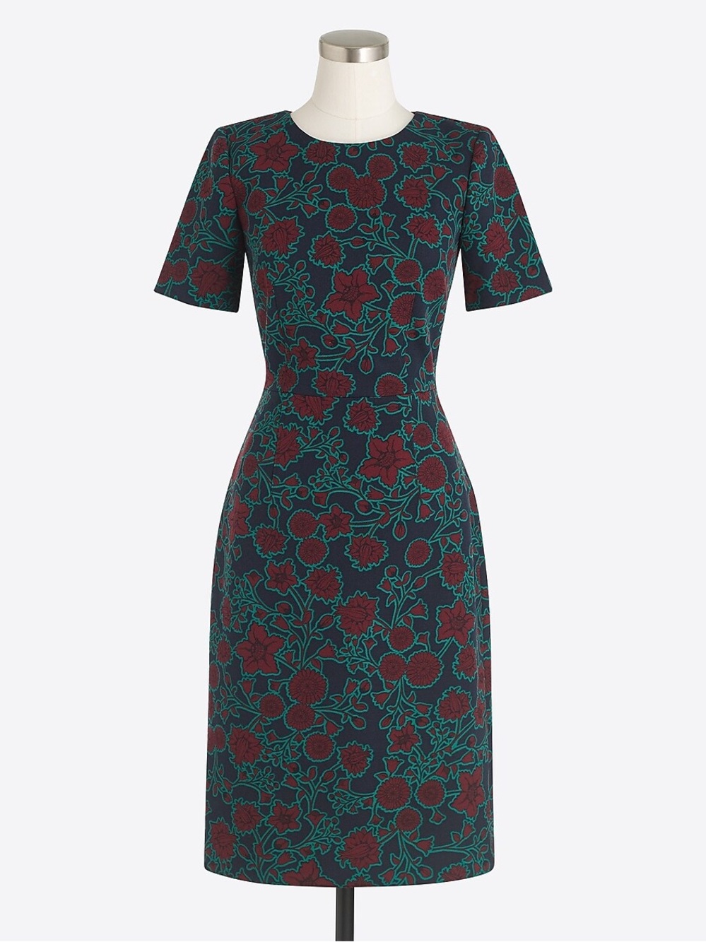 J. Crew Navy Dress with Burgundy and Teal Floral Print Sz 8p petite